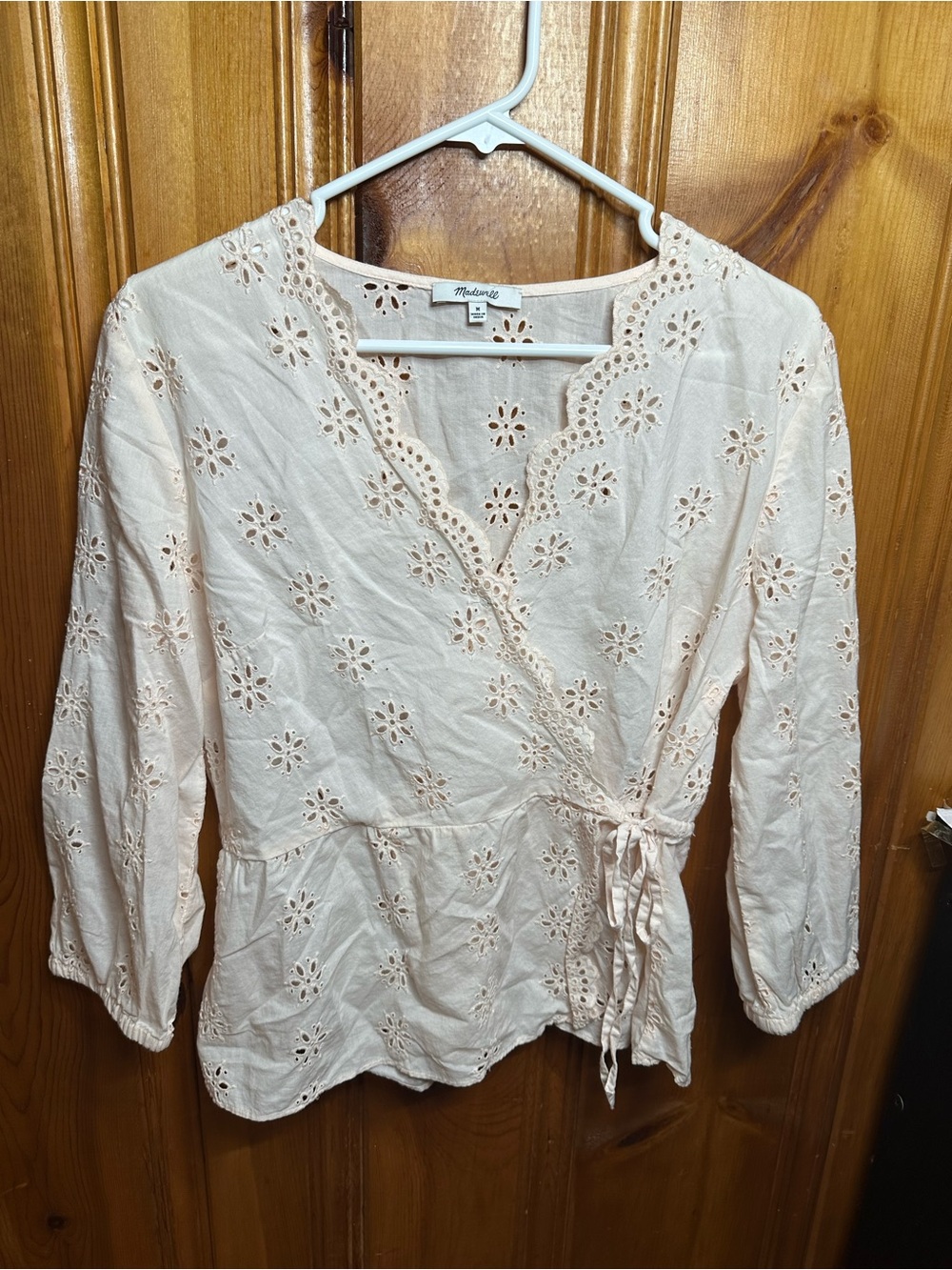 Madewell Light Cream Eyelet Wrap Blouse